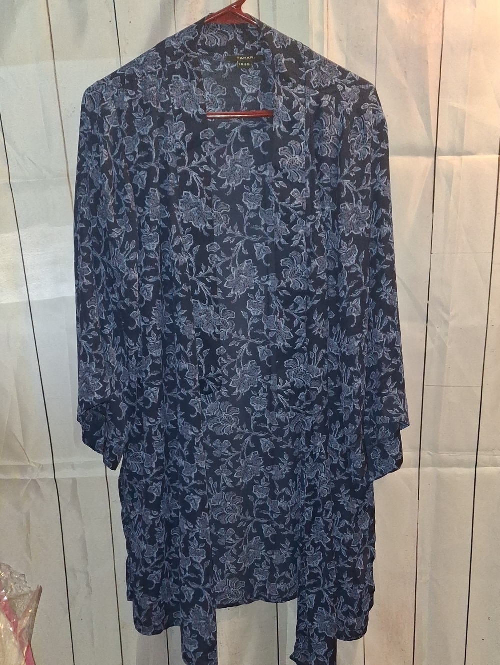 Tahari Navy Blue Floral Sheer Kimono